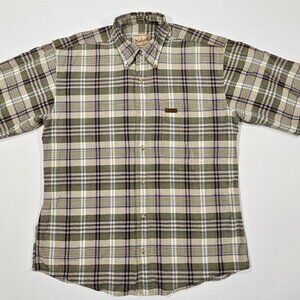 Woolrich Men’s Plaid Outdoorwear Button-Down Shirt Khaki Size M - Missing Button